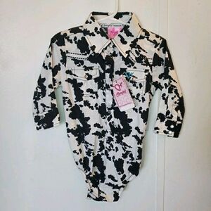 NWT Cowgirl Hardware 18M Girls Cow Print Black White Long Sleeve Romper Long NEW